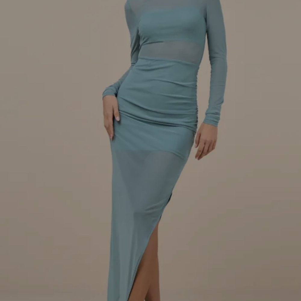 Lulu's Teal Backless Long Sleeve Dress
